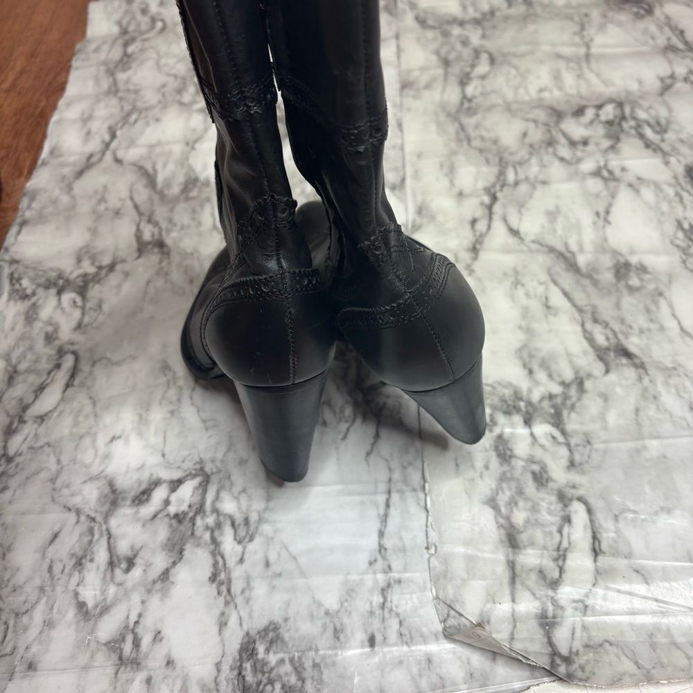 Eddie Bauer Vintage Y2K Black Leather Chunky Heel Boots Ankle Size 11 zip up - Picture 5 of 11
